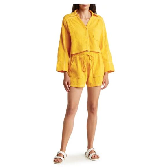 NWT AVEC LES FILLES Cotton Gauze Top & Shorts In Soft Tangerine L - Picture 3 of 9